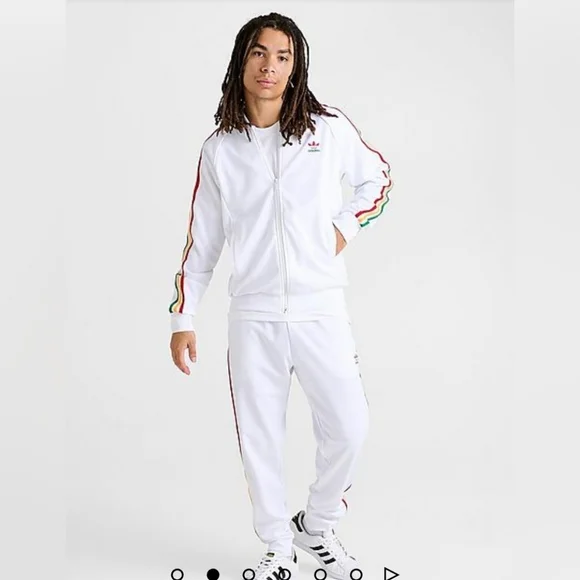 Adidas Originals Adicolor Classics 2pc Tracksuit Jacket + Pants White/Rasta Sz M - Picture 3 of 4